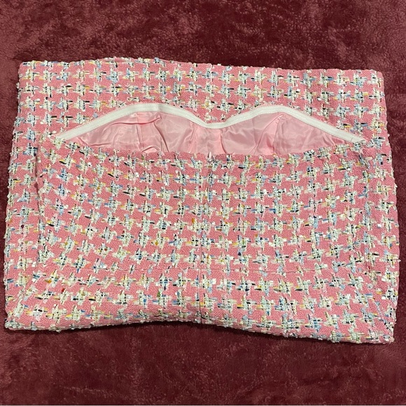 Pink Multicolor Tweed Strapless Zip Back Dress - Picture 8 of 8